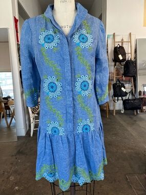 Temptation Positano Cumino Button Down Dress in Blue